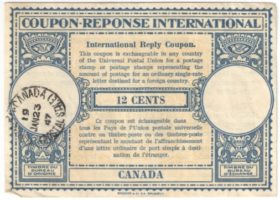 Канада. Международный ответный купон 12 центов