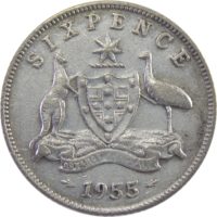 Австралия. 6 пенсов 1955 г.